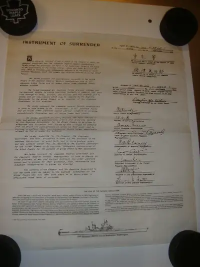 Instrument of Surrender document from WWII, View more