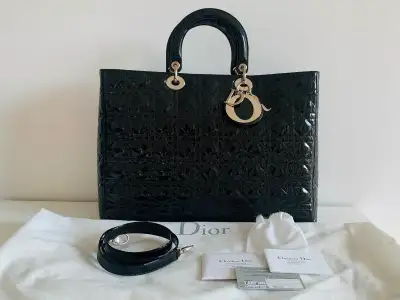 Dior lady extra large patent tote bag, View more