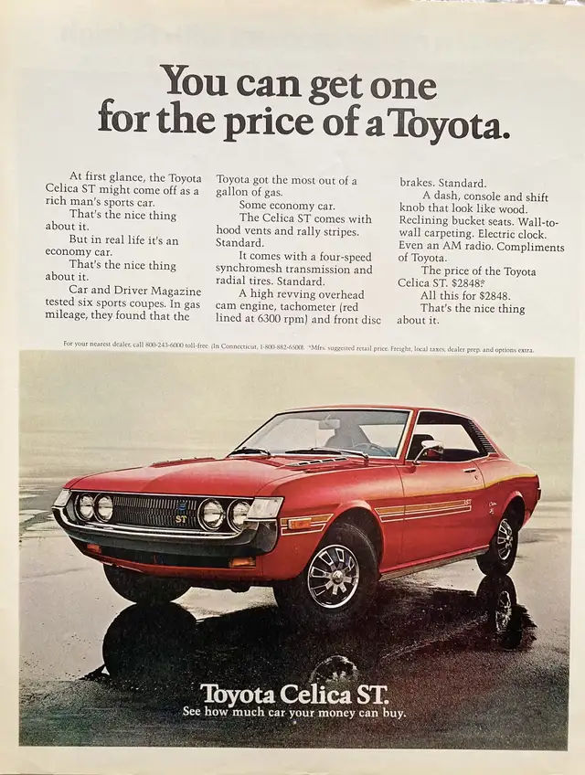1972 Toyota Celica ST Original Ad in Arts & Collectibles in North Bay - Image 2
