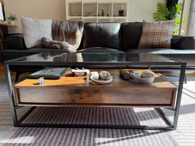 Coffee Table w/ Glass Top and Two Drawers, View more