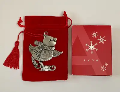 Avon 2017 Pewter Bird Christmas Chick Ornament newin box $45 Avon peppermint delight bubble bath $16...