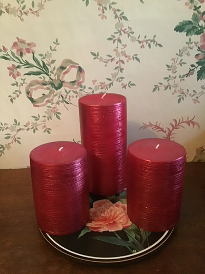 CRATE & BARREL Holiday Red Pillar Sparkle Candles All For $12, View more