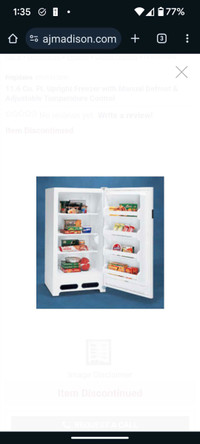 Frigidaire stand up freezer 12 cubic feet
