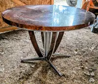 Late 50s era burl wood and chrome laminate table with extension 