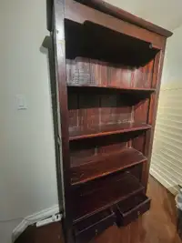 Wooden 4-tier bookstand with 2 bottom drawers