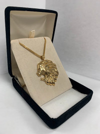 10.800g 18k Yellow Gold Franco Link Necklace With Lion Pendant