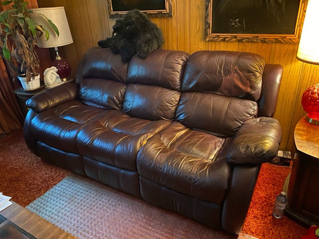 Fair condition leather reclining couch in Couches & Futons in Edmonton - Image 2