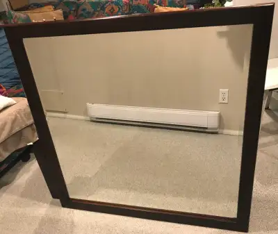 Dark brown wood frame square 40-inch dresser mirror, View more