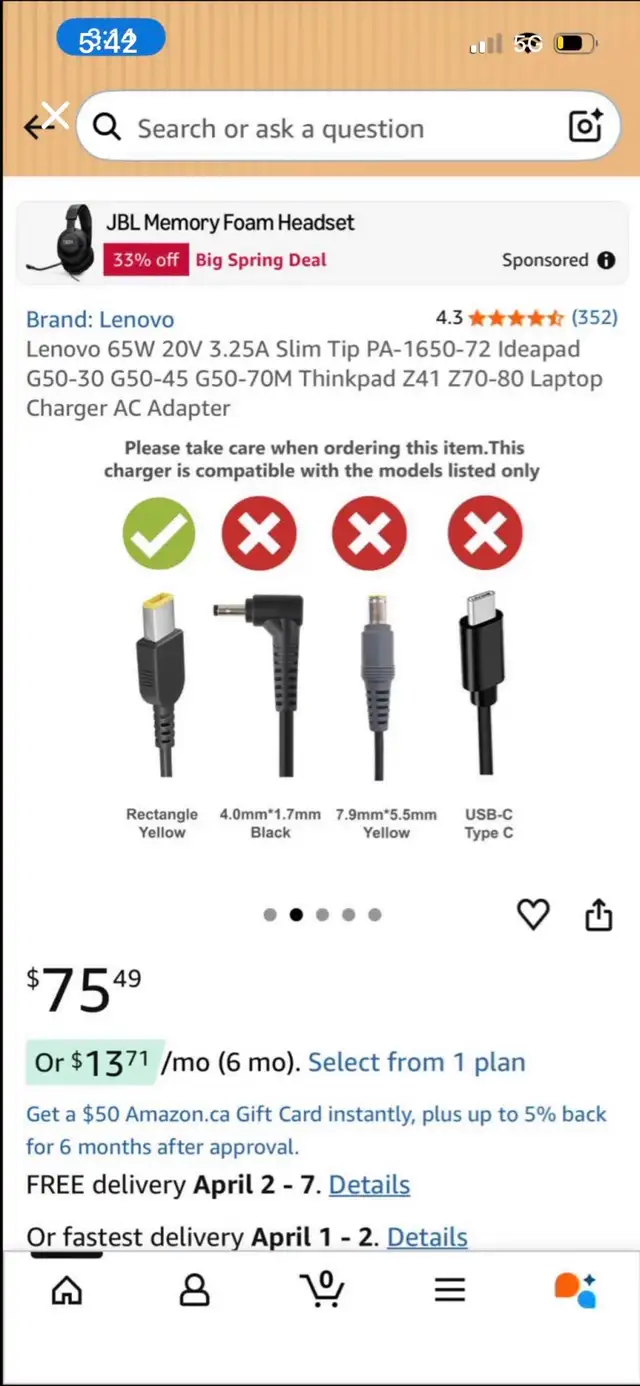 Lenovo 65W Slim Port AC Adapter in Laptop Accessories in London - Image 4
