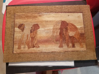Inlaid Wood Marquetry Vintage African Elephant Art 20x13