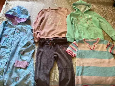 Girls clothes lot, from like new to good conditions, including Disney Princess Windbreaker Hoodie an...