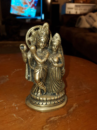 Solid Brass Krishna and Wife Indian Deity God