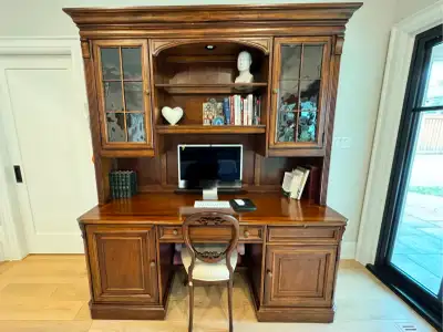 Wooden desk and hutch, View more