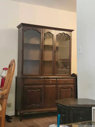 Traditional Dark Wood China Cabinet Hutch - 2 Piece, View more