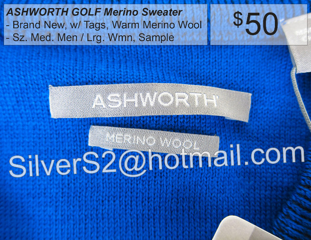 = ASHWORTH GOLF V-Neck Sweater Merino Wool Sz Med M Lrg W Blue = in Other in City of Toronto - Image 3
