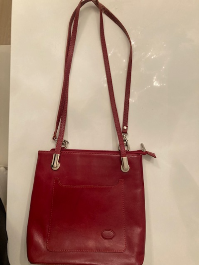 Conte di Cavour Vera Pelle dark red leather shoulder bag purse, View more