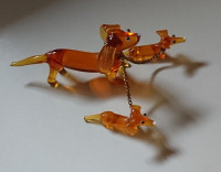 Vintage Amber Blown Glass Mom Dog with 2 Puppies