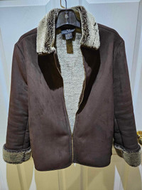 Suede Look Jacket with Faux Fur
