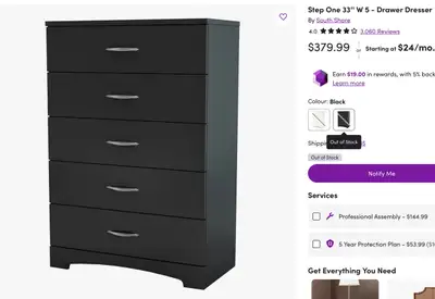 Estate Sale! Step One Black 5 Drawer Dresser, View more
