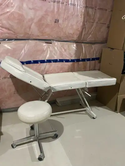 Aesthetic / Massage Bed + Adjustable Stool – Good Condition, View more