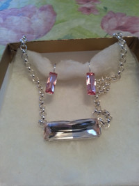 NEW Sterling Silver Pink Earrings and Necklace Set $55.