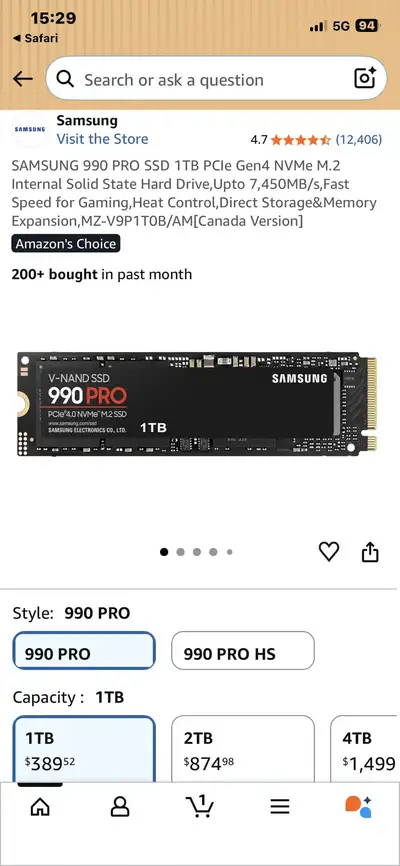 7300MB,s SSD 1TB NVMe, PCIe4, M2,Gen 4, View more