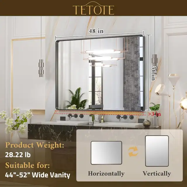 TETOTE 48 x 36 Inch Silver Mirrors for Bathroom, Brushed Silver in Home Décor & Accents in Calgary - Image 3