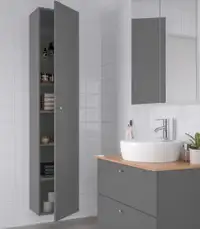 Ikea GODMORGON Bathroom High Cabinet Glossy Gray Foil