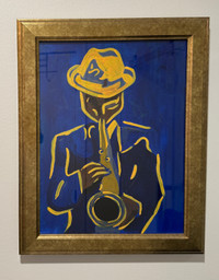 Jazz Musician Acrylic Painting with Gold Frame
