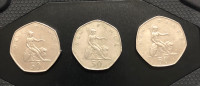 3 British 50 New Pence Coins 1969, 1970 and 1970