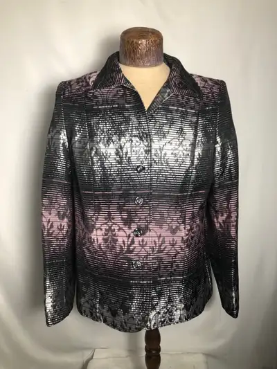 Women’s Blazer. Shiny Black,Pink,Silver. Size 10., View more