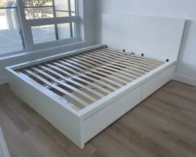 IKEA White Queen Size Malm bed frame + 2 Storage Drawers, View more