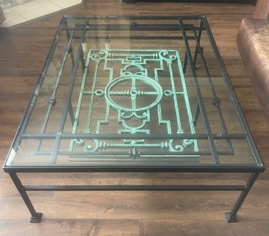 Vintage French Iron Architectural Fragment Glass Coffee Table. in Coffee Tables in Mississauga / Peel Region - Image 3