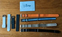 LOT of 6 18mm watch straps fabric nato rubber