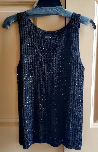 "LINDA ALLARD ELLEN TRACY" BLACK SEQUINED SLEEVELESS TOP, View more