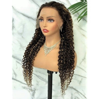Highlight Brown Curly Brazilian Hair Lace Front Wig