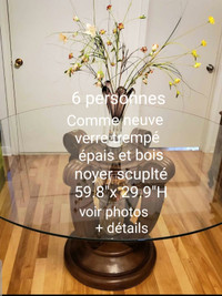 Table quasineuve verre trempé épais bois noyer 59.8"x29.9"H