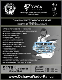Oshawa YWCA-Wado-Kai Karate $178.75 (25 classes)