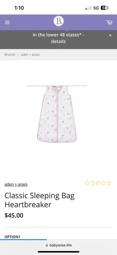 Selling a beautiful Aden and Anais heart breaker sleep sack. These are amazing to have. Soft muslin...