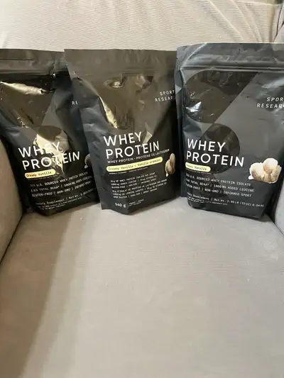 I'm offering three bags of Sport Research Whey Protein, creamy vanilla flavour. The whey protein con...
