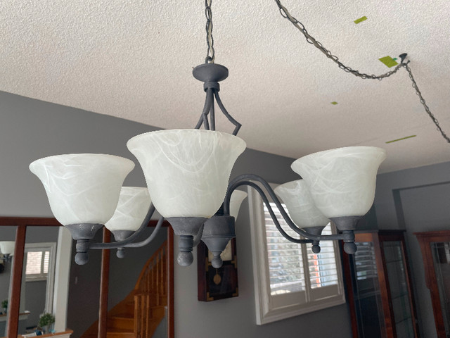 Pewter finish pearlized white glass chandelier excellent cond in Indoor Lighting & Fans in Mississauga / Peel Region - Image 4