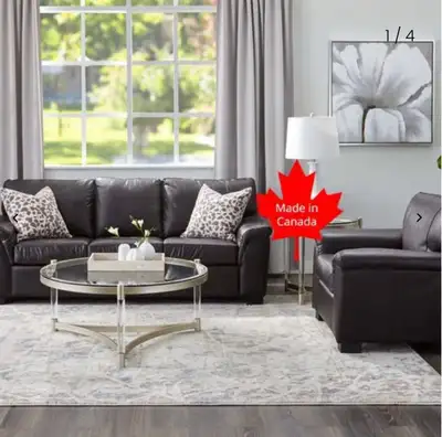 Elevate your living space with this stylish Leon's Icon black leather sofa and loveseat set only a y...