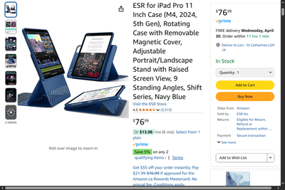 ESR for iPad Pro 11 Inch Case (M4, 2024, 5th Generation), Rotating Case with Removable Magnetic Cove...
