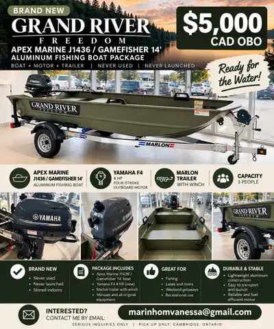 This brand new Apex Marine J1436 14' aluminum fishing boat package is ready for the water and has ne...