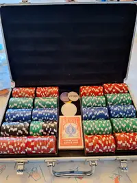 Poker chip set, includes new cards.