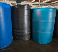 Plastic Barrels. No Covers. Was used for textile .Height 3ft
