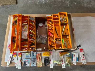 Fenwick fishing tackle box plus miscellaneous stuff, View more