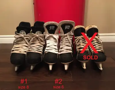 Hockey Skates  (2 Pairs = Size 8 $40, and Size 6 $30), View more