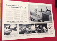 1942 CONSOLIDATED AIRCRAFT CO. AD 14X22 VINTAGE WAR PLANES 40S