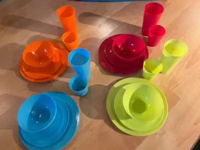 Picnic plates, bowls, glasses $10, patio or for kids, set of 4, View more